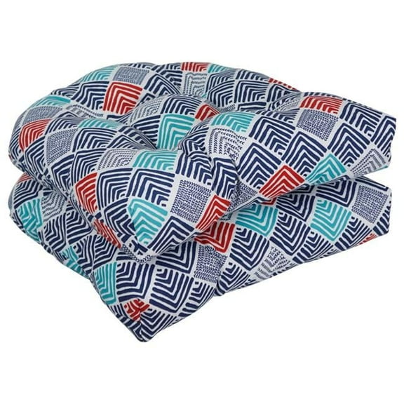 Blazing Needles 93184-2CH-OD-204 19 in. U-Shaped Outddor Dining Chair Cushions, Belk Nautical - Set of 2