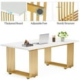 thumbnail image 5 of KIOOTTO 71 Inch Modern Executive Desk, White & Gold Dining Table for 6-8 People, Large Glam Computer Desk with Gold Metal Legs, Heavy Duty Office Workstation & Conference Table, 5 of 7