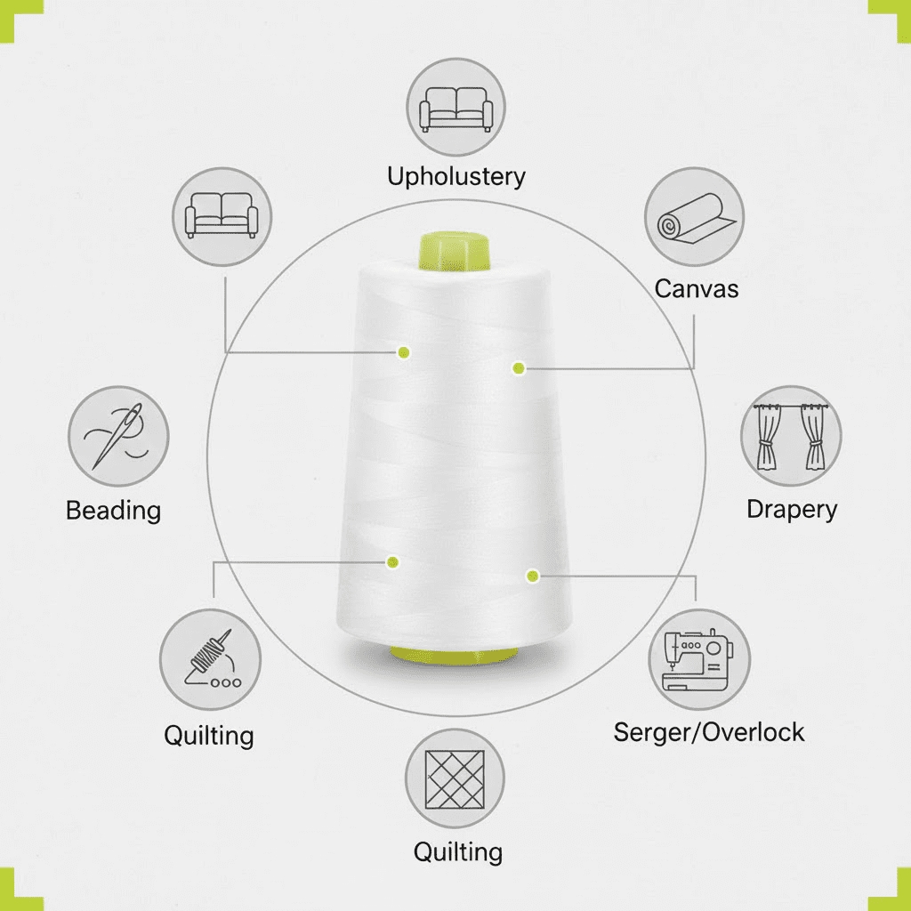 Sedona Designz 6000 Yard Spool White Sewing Thread 100 Percent Polyester All Purpose Overlock Cone