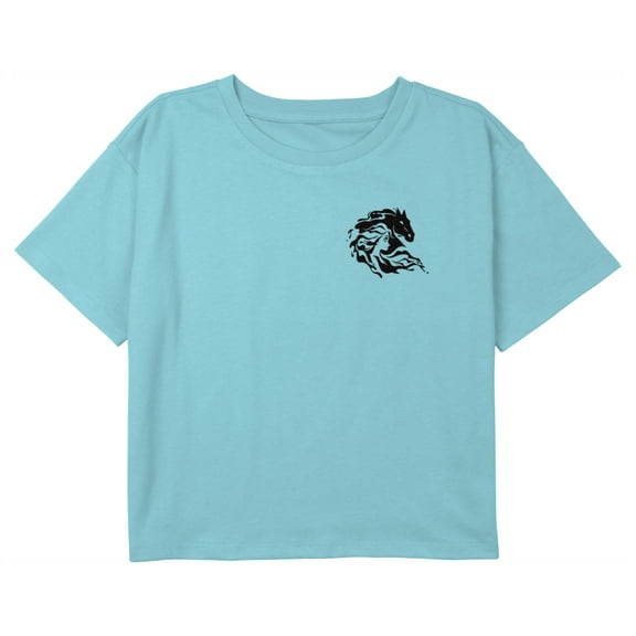Girl's Frozen 2 The Nokk Small Icon Graphic Cropped T-Shirt Blue Medium