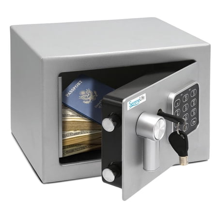 SereneLife Heavy Duty 9.1 x 6.7 Electronic Safe Box - Digital Touch Pad Lockbox with Code 2 Keys - Small Safe Box for Home/Office Secure Cash Jewelry Firearms - Wall/Floor Mountable