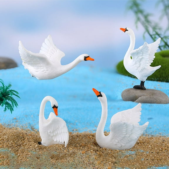 SHOWERORO 8Pcs Small Swan Figurine White PVC Concise Design for Home Offices Other Places
