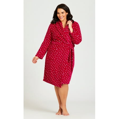 

Avenue Women s Plus Size Spot Robe Lapel Wrap V-Neck Full Length Sleeves