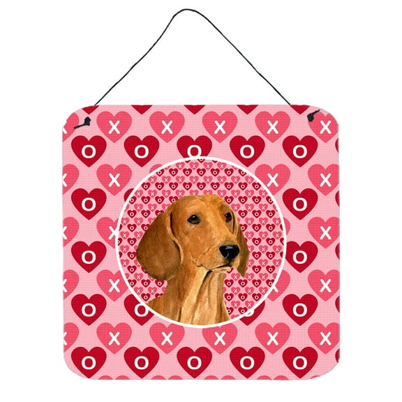 Dachshund Hearts Love and Valentines Day Portrait Wall or Door Hanging Prints