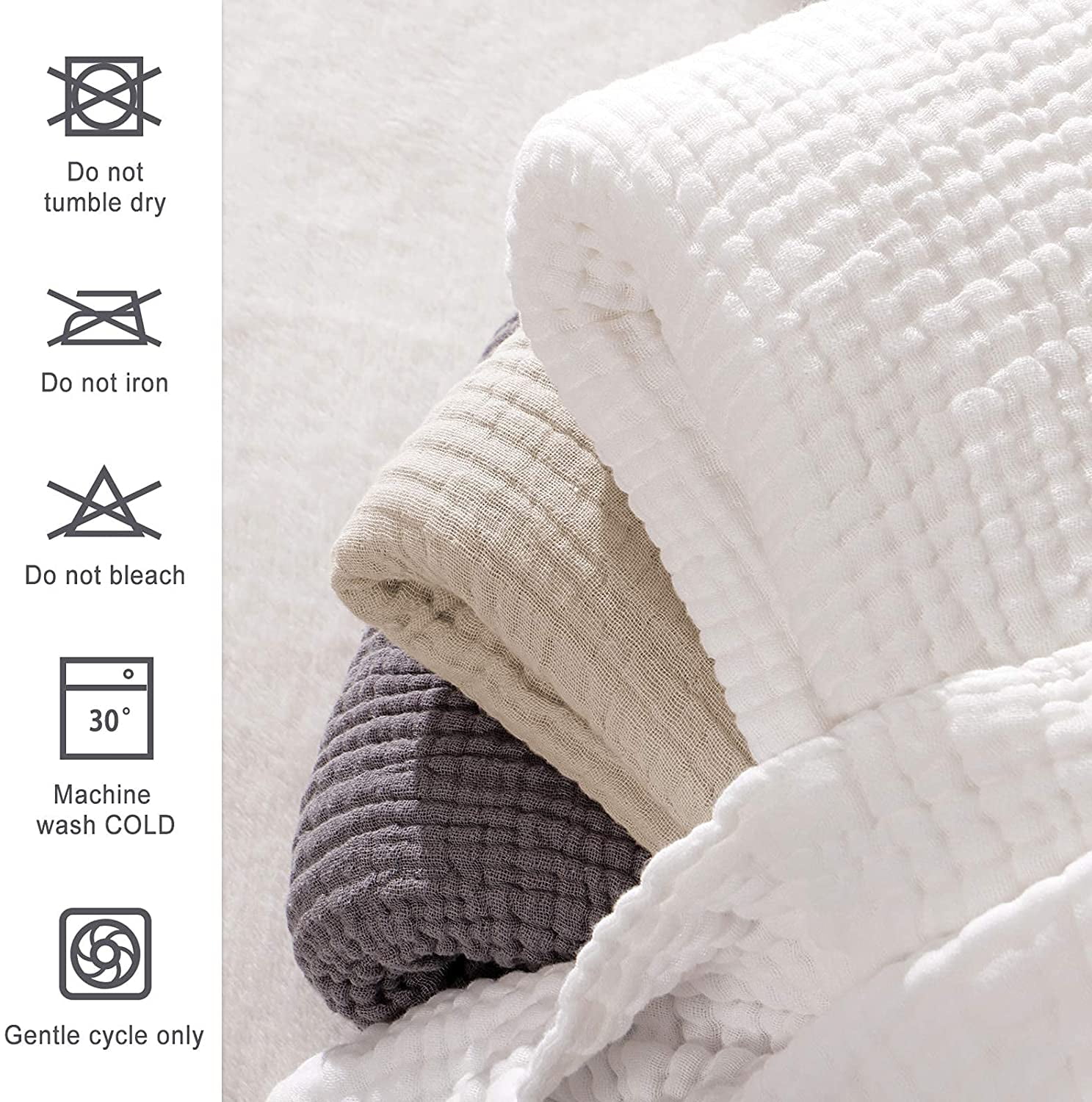 EMME Muslin Grey Throw Blanket 100% Cotton 6-Layer Couch Bed Blankets for Adults and Baby 55"x75" Lightweight Soft Breathable All Season Gauze Blanket, Grey
