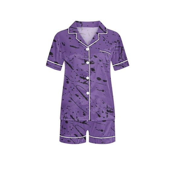 Zwiiyzr 2025 2Y-13Y Toddler Baby Boys Girls 2-Piece Button Down Pajama Set Casual Short Sleeve Top and Pants Sleepwear Loungwear for Unisex Purple
