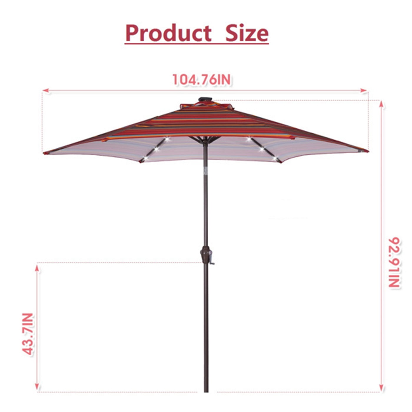 Outdoor Patio 8.7-Feet Market Table Umbrella with Push Button Tilt and Crank, Red Stripes With 24 LED Lights, Outdoor Umbrella for Garden, Deck, Backyard, Pool and Beach, Red striped