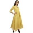thumbnail image 3 of Bimba Flared Pom-Poms Cotton Beige Kurta Anarkali Classic Dress With Scarf-4, 3 of 8