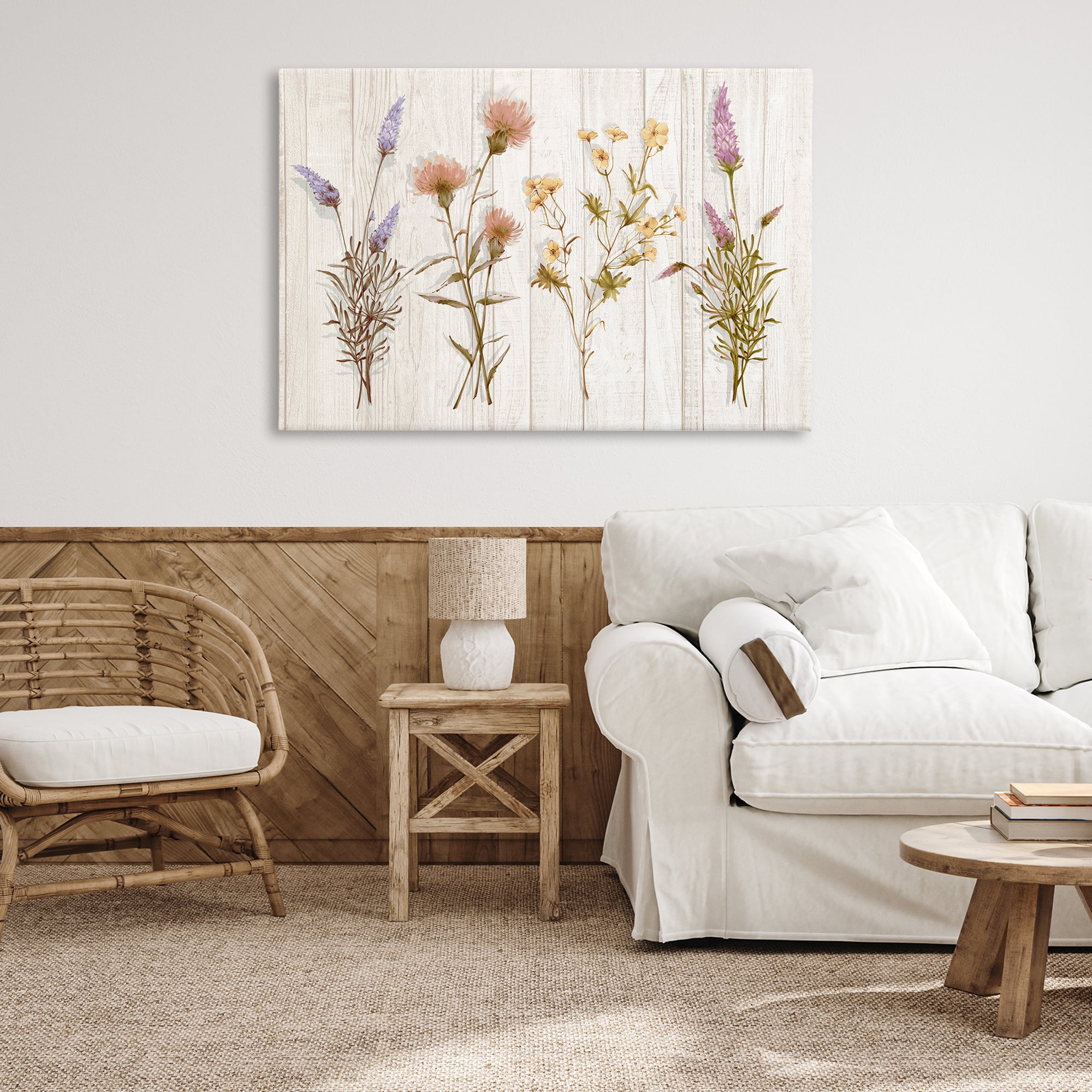 Stupell Industries Wild Flower Sprigs Plants & Flowers Painting Wrapped Canvas Art Print Wall Art, 45 x 30