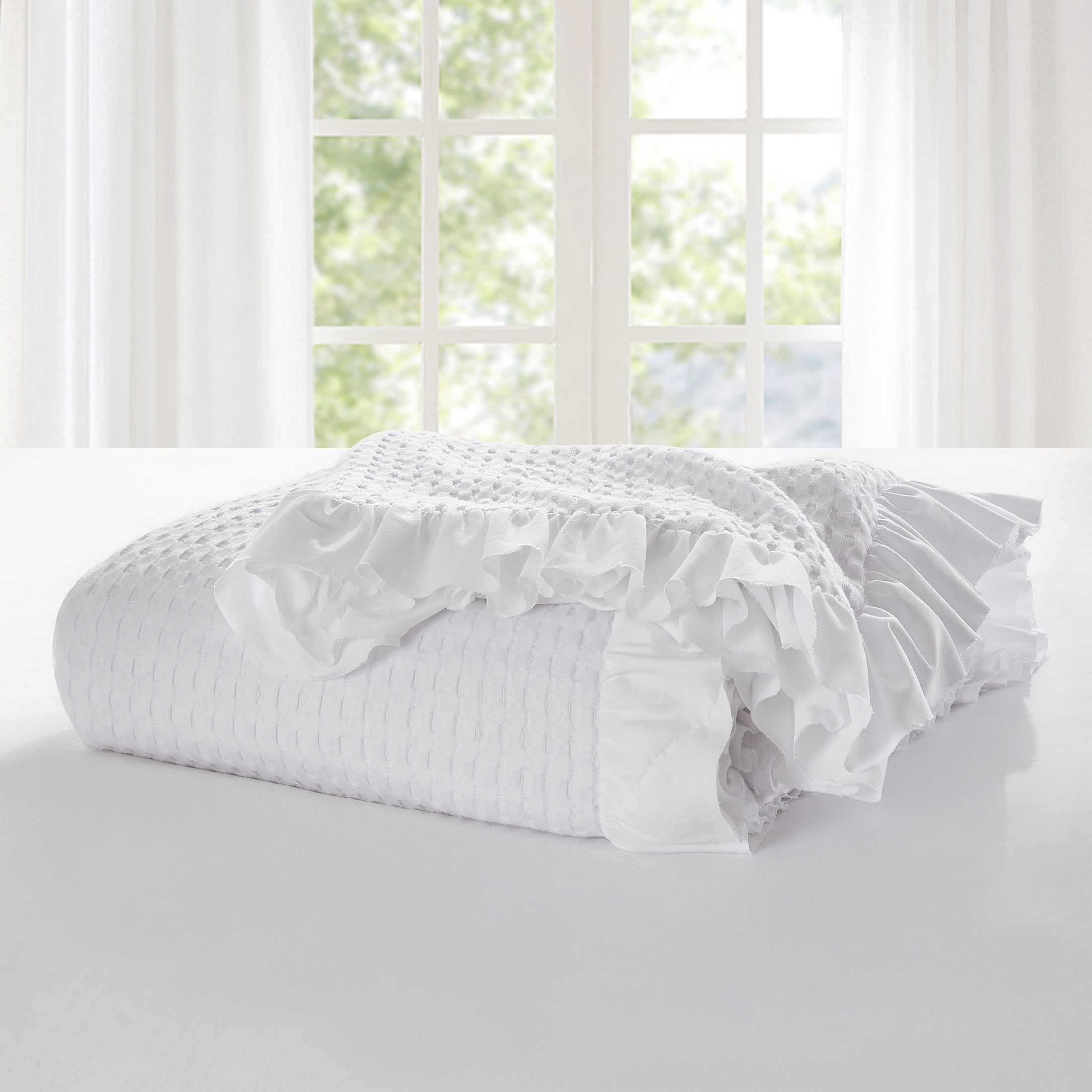 My Texas House Ella White Waffle Woven Microfiber Bed Blanket, King