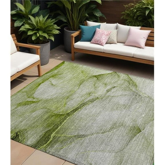 HomeRoots 559826 8 x 10 ft. Olive Green Abstract Washable Non Skid Indoor Outdoor Rectangle Machine Woven Area Rug