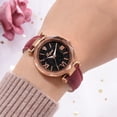 thumbnail image 3 of Reloj analógico con esfera redonda para mujer, correa de cuero PU, reloj de pulsera de cuarzo (rojo), 3 of 3