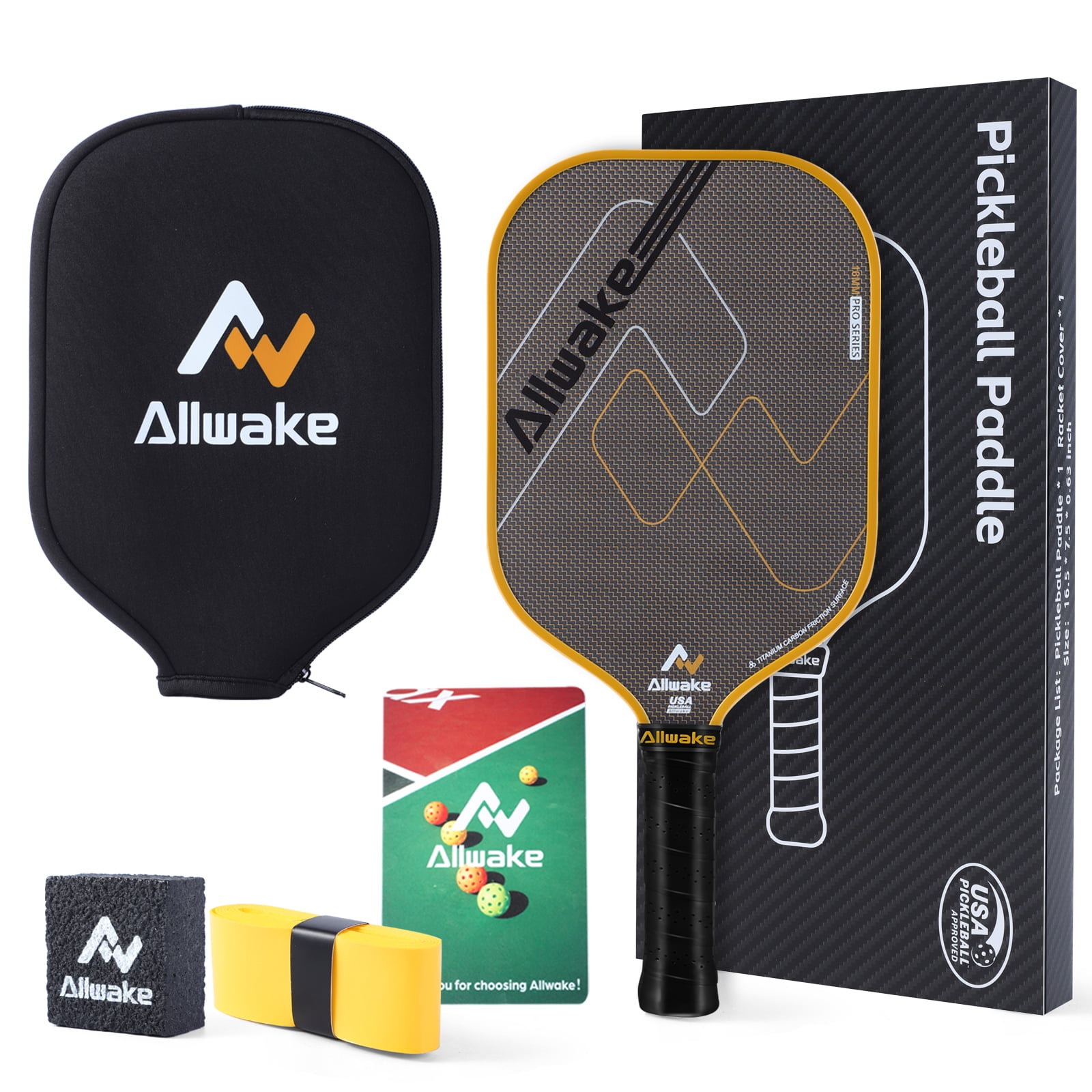 ALLWAKE Pickleball Paddles, 3K Titanium Hybrid Carbon Fiber Pickleball Paddles Set, USAPA Approved Elite Control & Power Pickleball Paddle with 16mm Honeycomb Core, Ergo Sweatproof Grip