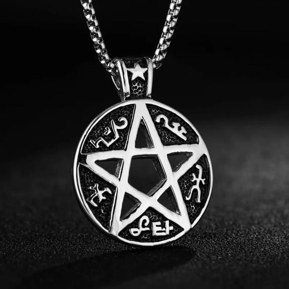 HOOUN Mens Supernatural Devils Trap Symbol Sigil Pentagram Pendant Necklace Chain 24"