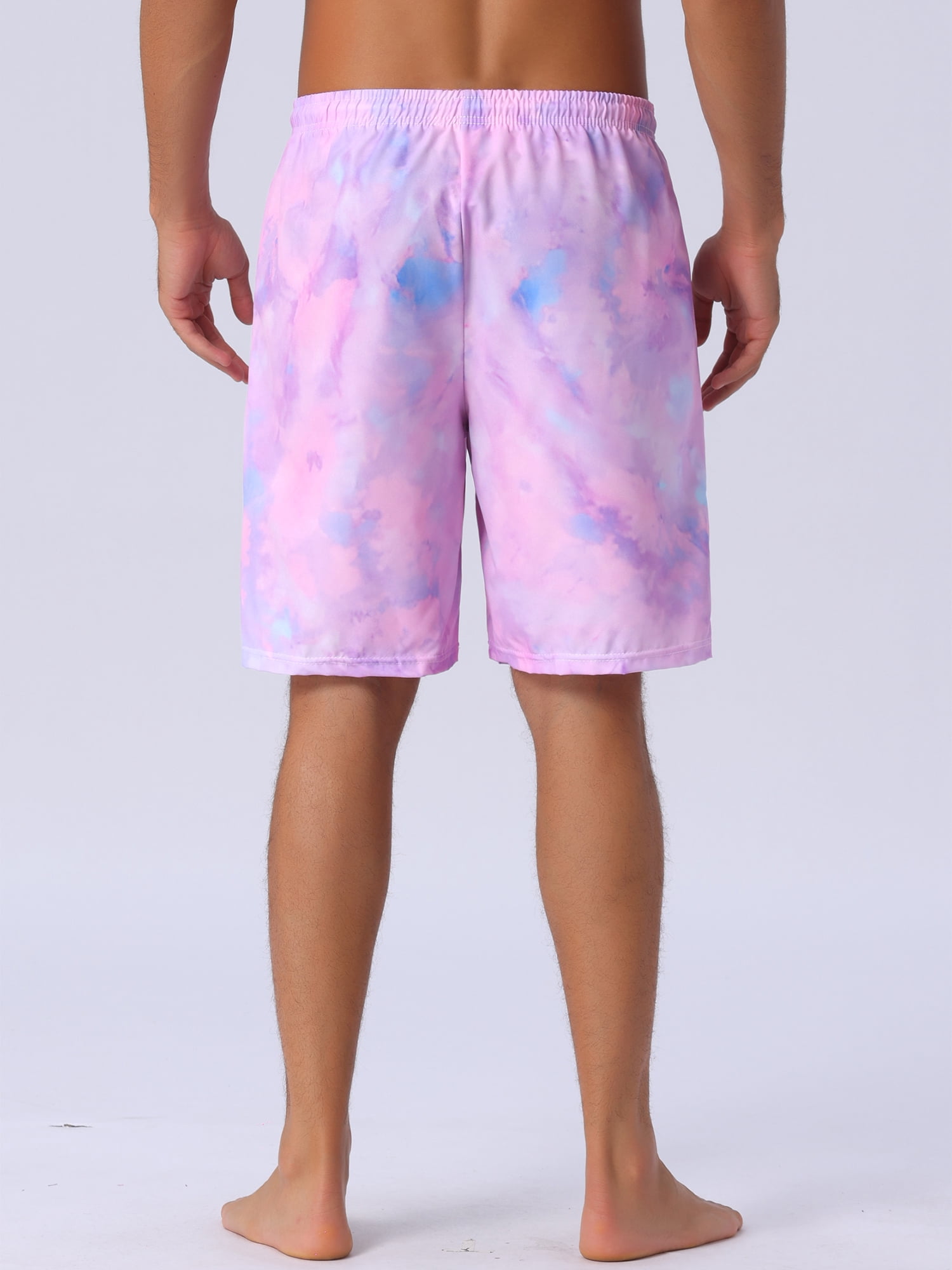 DARING DIVA Men's Tie-dyed Pattern Drawstring Elastic Waist Board Shorts 30 Purple Blue