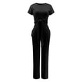 thumbnail image 3 of Women's Casual 2 Piece Outfits Round Neck Short Sleeve Stretchy Pullovers See Through Crop Tops Long Pant Sets Snow Overalls for Women Dressy Romper Young Work Outfits Pants Suit for Women Elegant for, 3 of 4