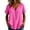 Hot Pink, variant on Women's Gathered V Neck T-Shirts, Summer Relaxed Straight Short Sleeve Tops, Contrast Stitch Partial Button Crinkled Cotton Linen Casual Tee Shirts