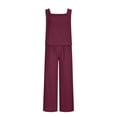 thumbnail image 4 of RYRJJ Women's Summer 2 Piece Outfits Square Neck Linen Tank Crop Top & Wide Leg Pants Matching Lounge Set Tracksuit with Pockets Plus Size, 4 of 6