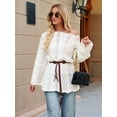 thumbnail image 6 of Women Shirts Knit Off-Shoulder Sweater Long Sleeve Crochet Hollow Out Boho Chic Pullover White L, 6 of 10