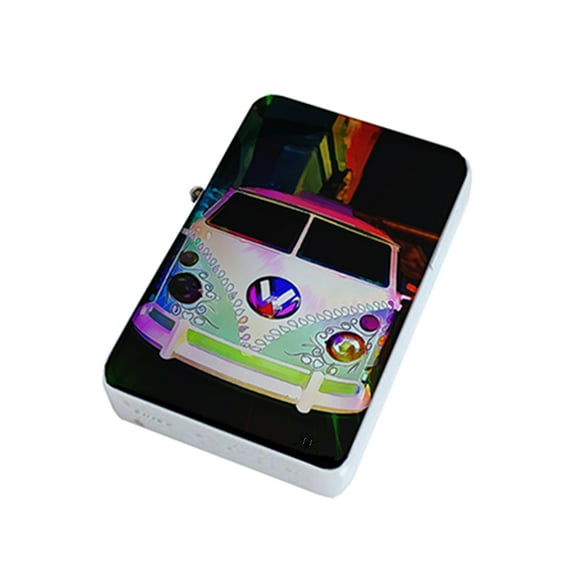 KuzmarK Silver Windproof Flip Top Lighter - Volkswagon Van Watercolor