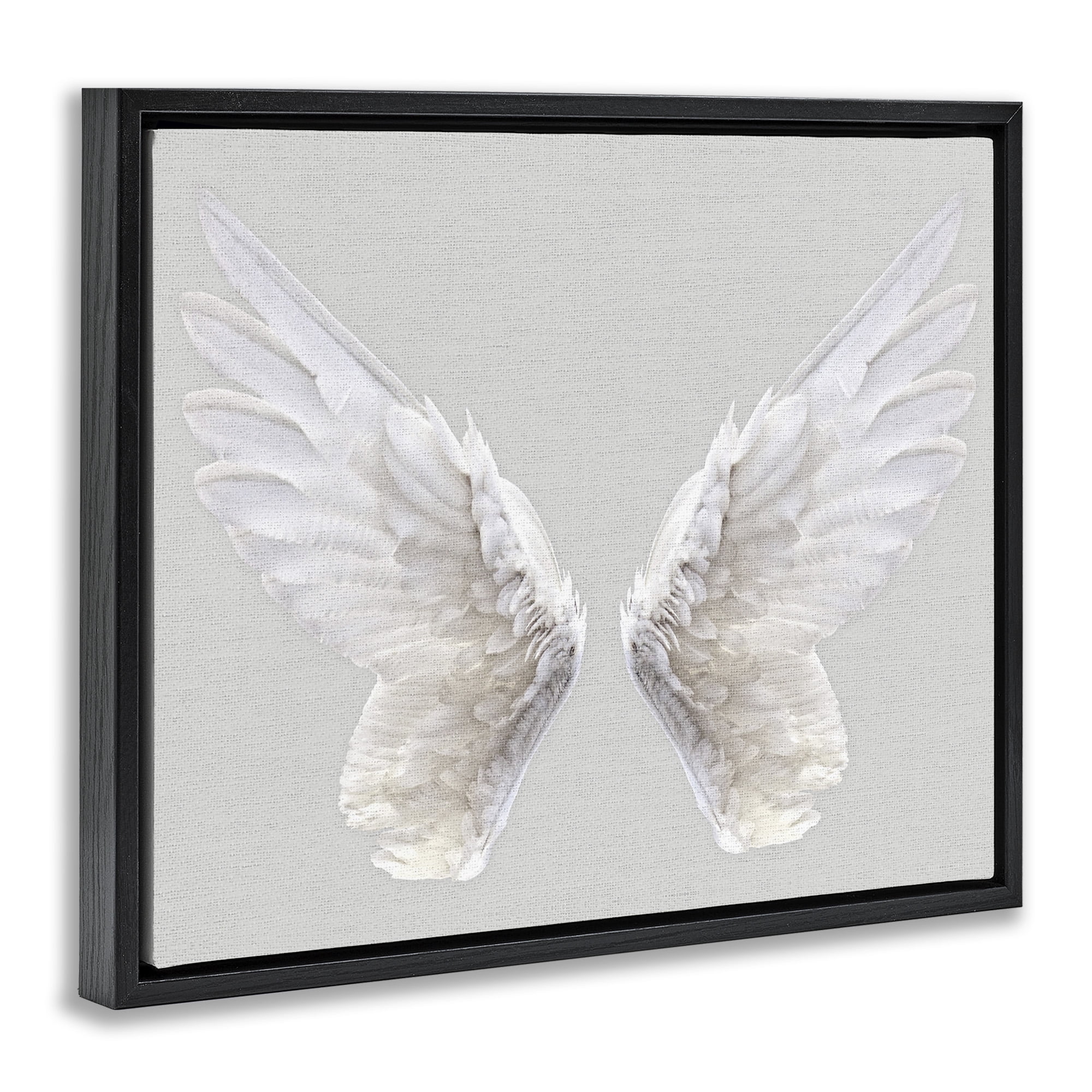 Stupell Industries Angel Wings on Grey Religious Painting Black Floater Framed Canvas Art Print Wall Art, 17 x 21