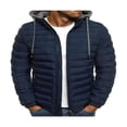 thumbnail image 1 of Men Winter Down Hooded Jacket Solid Color Long Sleeves Zip Up Outerwear Warm Coat with Pockets, 1 of 6