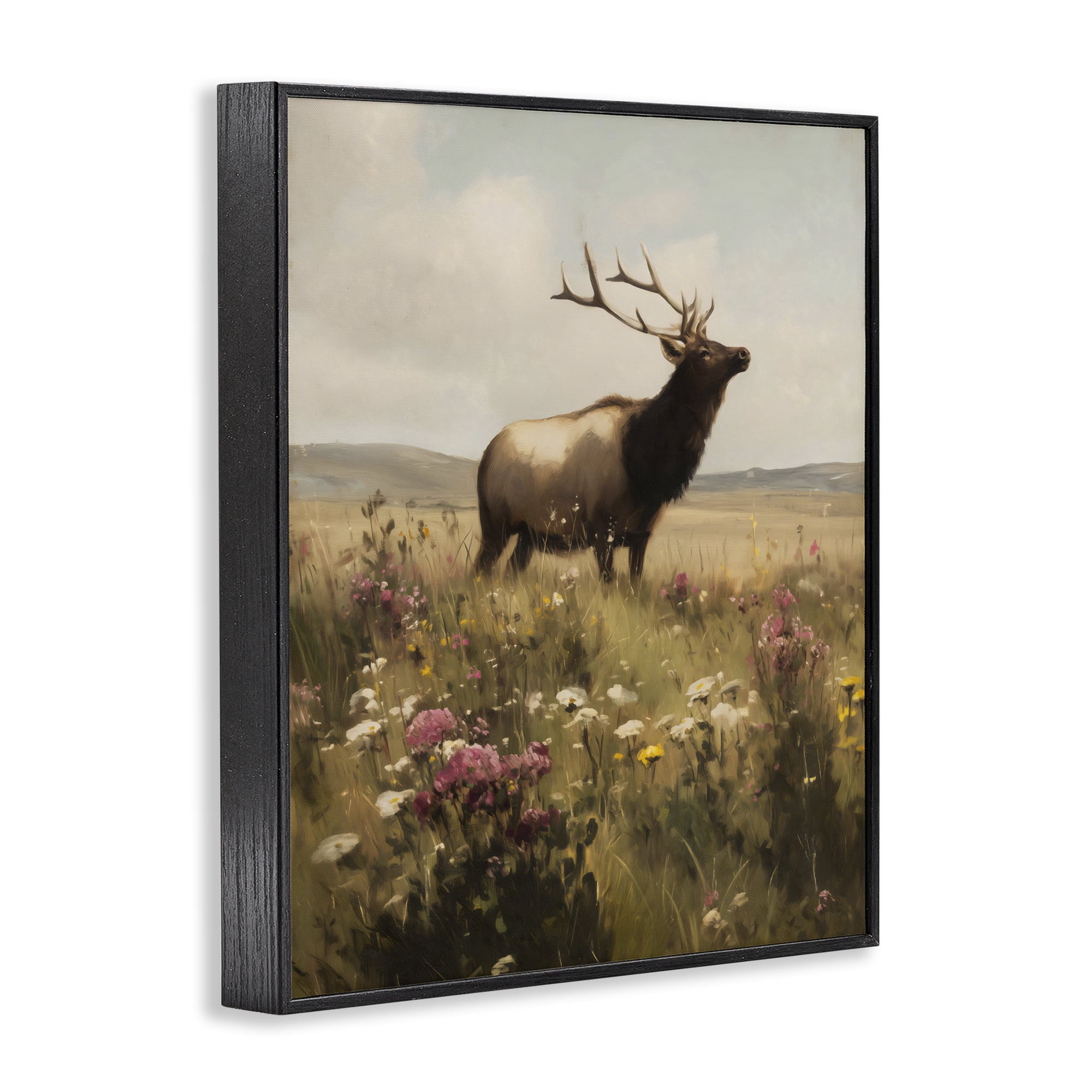 Stupell Industries Elk in the Wildflower Meadow Black Framed Giclee Art, design by Arlington Prints