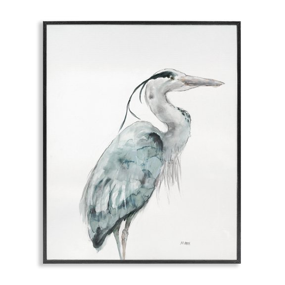Stupell Industries Transitional Watercolor Crane Soft Blue Tones Aquatic Bird Black Framed Giclee Art, 11 x 14, by Patti Mann