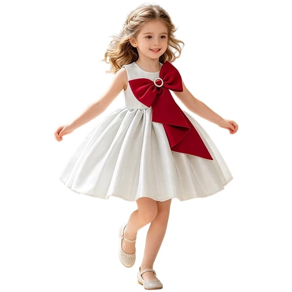 Rhuody Dresses For Girls Tiered Blend Party Dress With Bow Tie Bodice Sleeveless Dress For Kids Classic Clothing