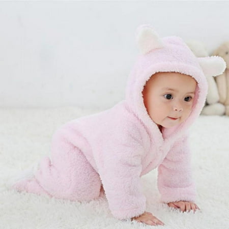 

HULKLIFE Baby Clothes Coral Fleece Hoodies Clothes Newborn Toddle Pure Color Stitching Foot Wrap Romper Jumpsuit Baby Crawling