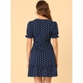 thumbnail image 5 of Unique Bargains Women's Dots Print Square Neck Ruffle Hem Above Knee Casual Dress S Dark Blue, 5 of 6