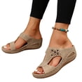 thumbnail image 5 of Walking Sandals Women Orthopedic Sandals with Arch Support Women Wedge Sandals Comfortable Walking Sandals Cushion Footbed Platform Sandals Dressy Summer Slip on Sandals Casual Beach Shoes Beige 5.5, 5 of 5