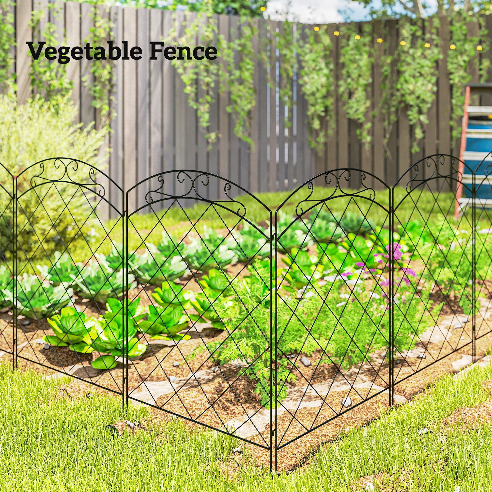 Outsunny Garden Fence, 4 Pack Metal Fence Panels, 11.4' Decorative Yard Border Edging, Landscape, 43" H, Flourishes