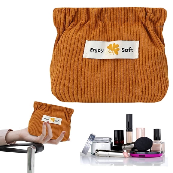 Xrouty Corduroy Elastic Storage Bag, Mini Makeup Pouch, Ladies Lipstick Bag, Large Capacity Wallet, Jewelry Small Storage Objects Organizer Brown