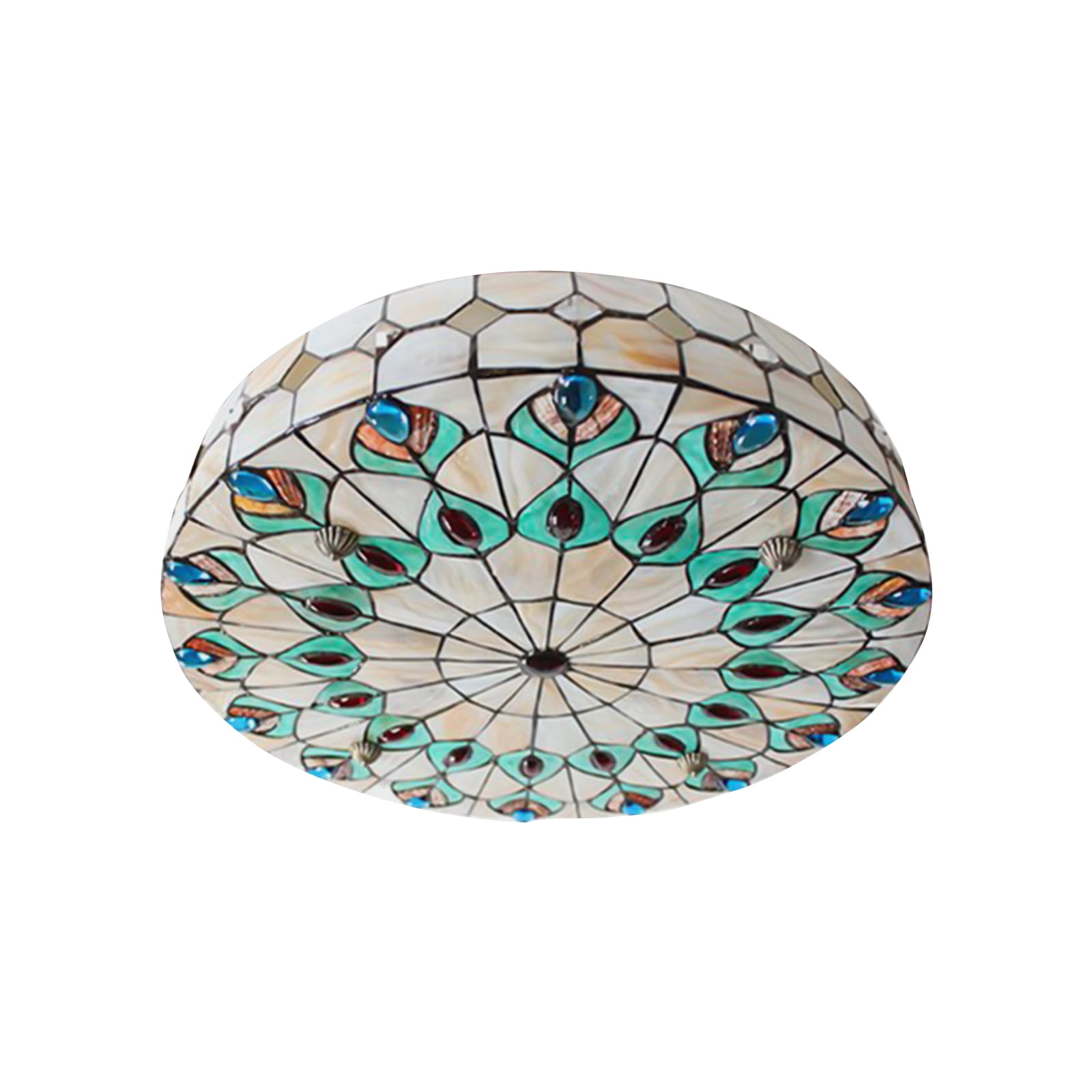 Vintage 4-Light 20" Stained Glass Flush Mount Ceiling Light E26 Bulb Base