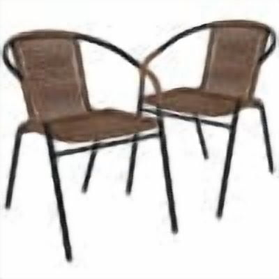 BizChair Lila Indoor/Outdoor Stacking Rattan Patio Chairs, Set of 2, Dark Brown