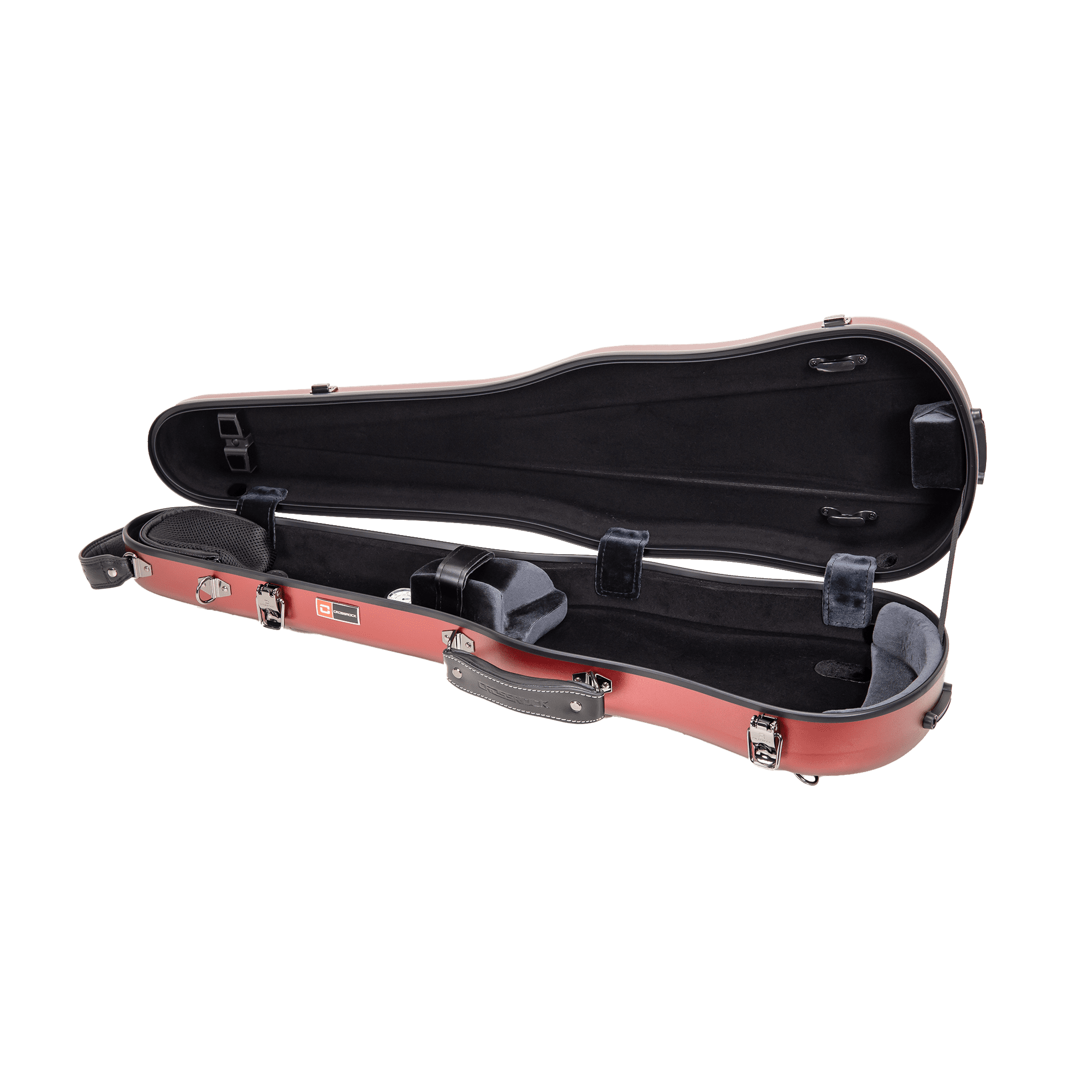 Crossrock Poly Carbon Shaped Case fits 4/4 Full-Size Violin, Includes Protective Blanket, Hygrometer, Accessory Pocket, Detachable Straps -Red