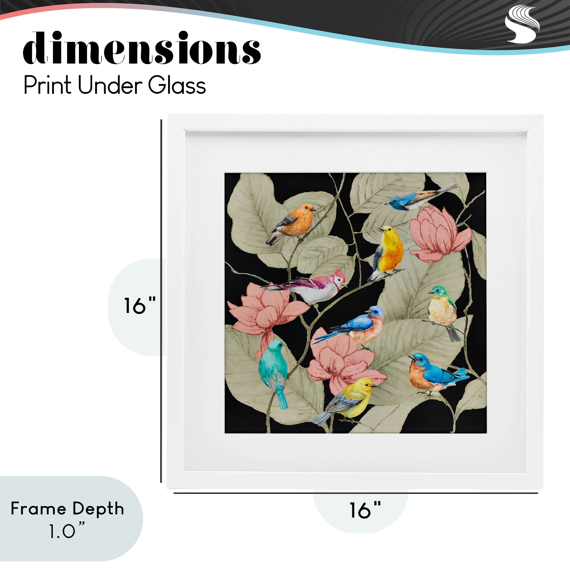 Stupell Industries Colorful Birds & Leaf Motif White Framed Print Under Glass, design by Lorenzo Collective