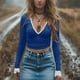 thumbnail image 5 of Camisas para mujer,Blusa informal de poliéster con cuello en V y manga corta para mujer, ideal para usar en cualquier temporada, sopatenor, 5 of 9
