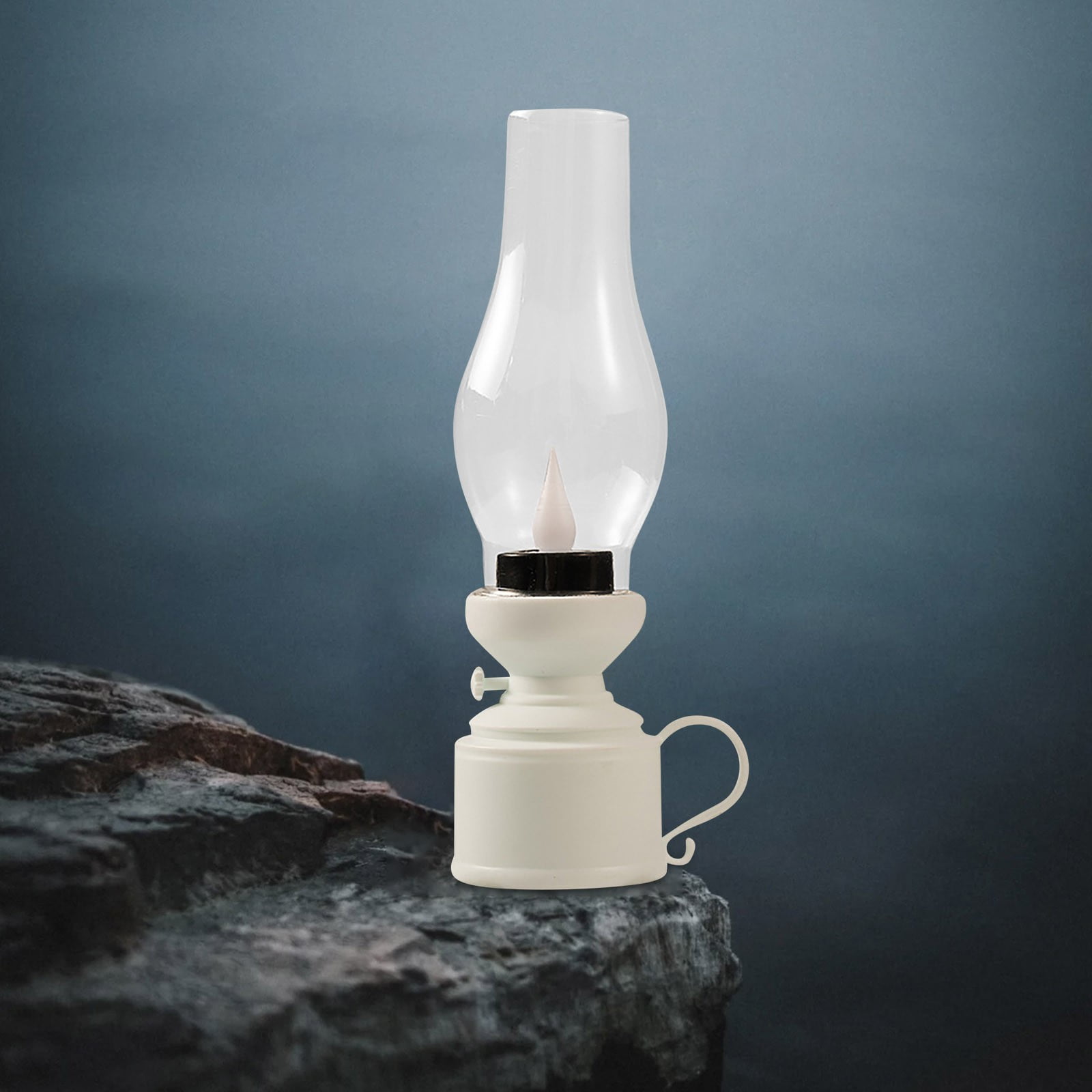 Halloween Battery Operated Flameless Kerosene Lamp, Vintage Style LED Table Lamp with Clear Glass Shade, Retro Oil Lantern for Nightstand Bedside Table Living Room Home Decor and Emergency Lighting