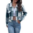thumbnail image 2 of Baqcunre Jackets For Women Plaid Tops Shirts For Womens Casual Long Sleeve Short Vintage Pocket Slouchy Crop Tops Womens Fall Fashion 2023 Green XL, 2 of 5