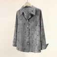 thumbnail image 3 of Women Lapel Collar Shirt, Fashion Heart Print Long Sleeve Button Down Tops, Loose Fits Versatile Blouses with Pockets，Gray,XL, 3 of 7
