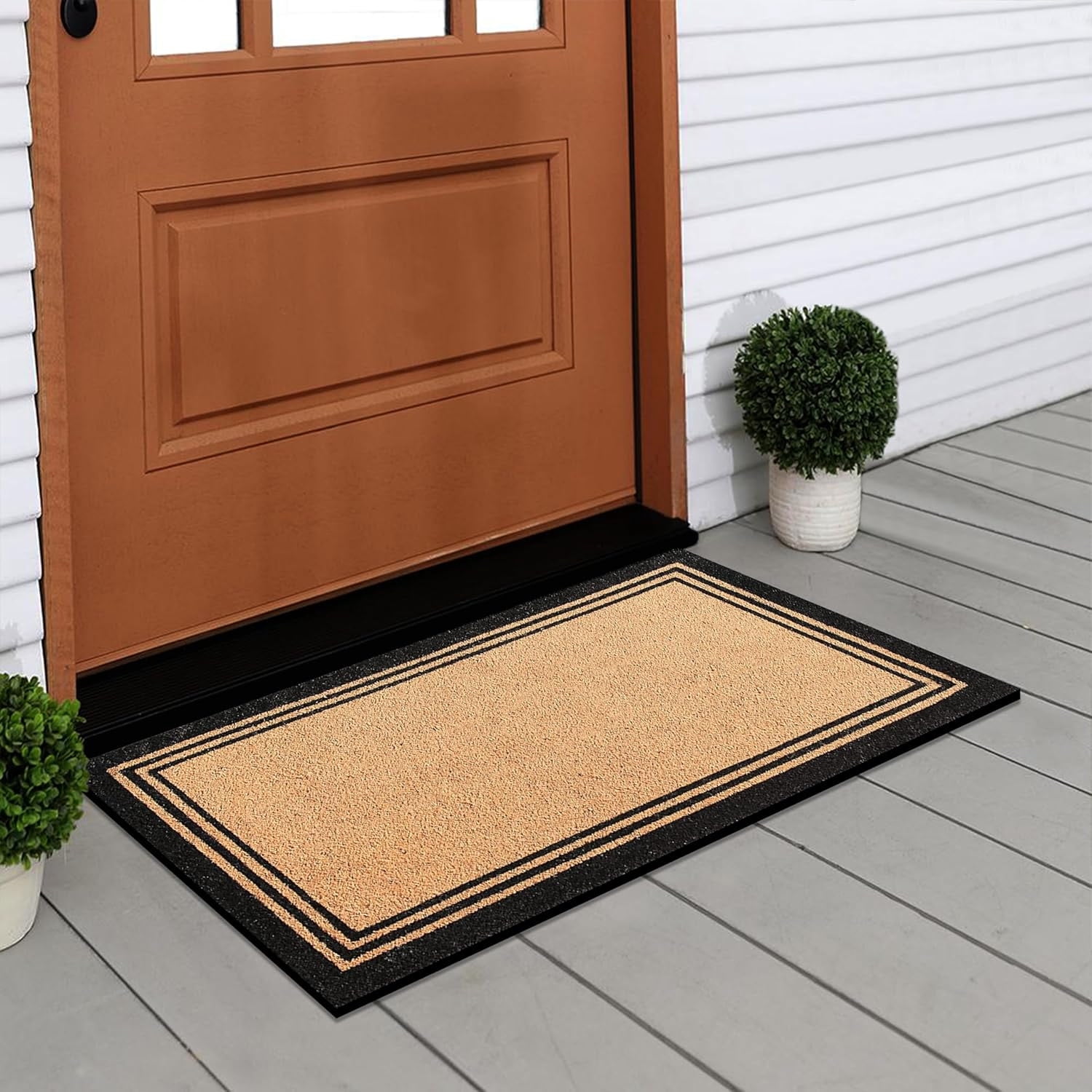 A1HC Natural Coir Doormat With Classic Border Heavy Duty PVC Backing,0.75 Inch Pile Height, Natural Color, Boot Scrapper, Outdoor Doormat (18" X 30")