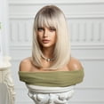 thumbnail image 4 of 16 inch Straight Blonde Wig Natural Looking Ombre Wig with Bangs Heat Resistant Synethetic Fiber Wig, 4 of 6