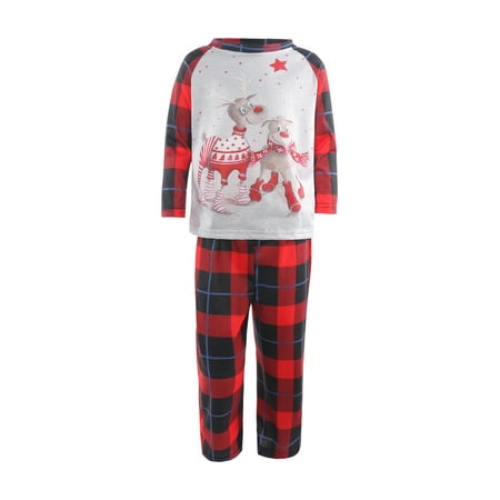 

EWODOS Christmas Parent-child Pajamas Festive Cartoon Elk Plaid Pattern Sleepwear