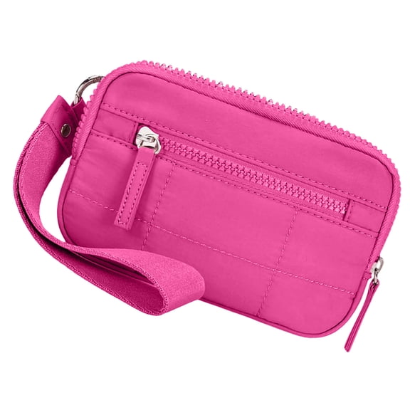 Quilted Wristlet Wallet for Women with Keychain & Zipper Coin Pocket, Credit Card Holder Purse for Travel Essentials