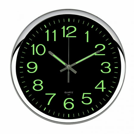 DESIGNICE 12'' Modern Large Luminous Quartz Wall Clock Non-Ticking Glow in the Dark Silent