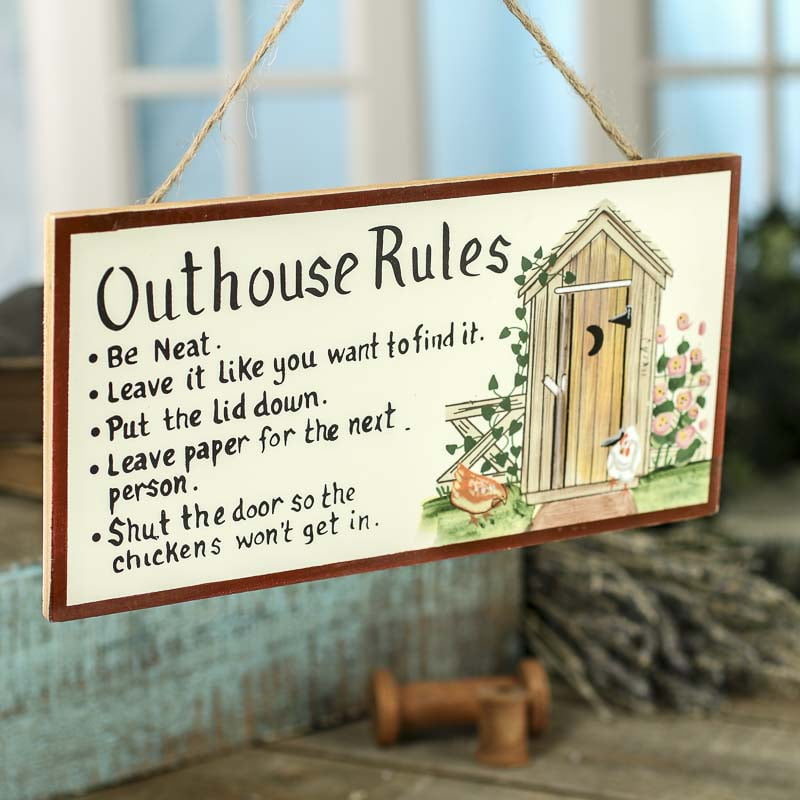 Outhouse Rules 8" x 12" Wood Sign by Valeria Yost 