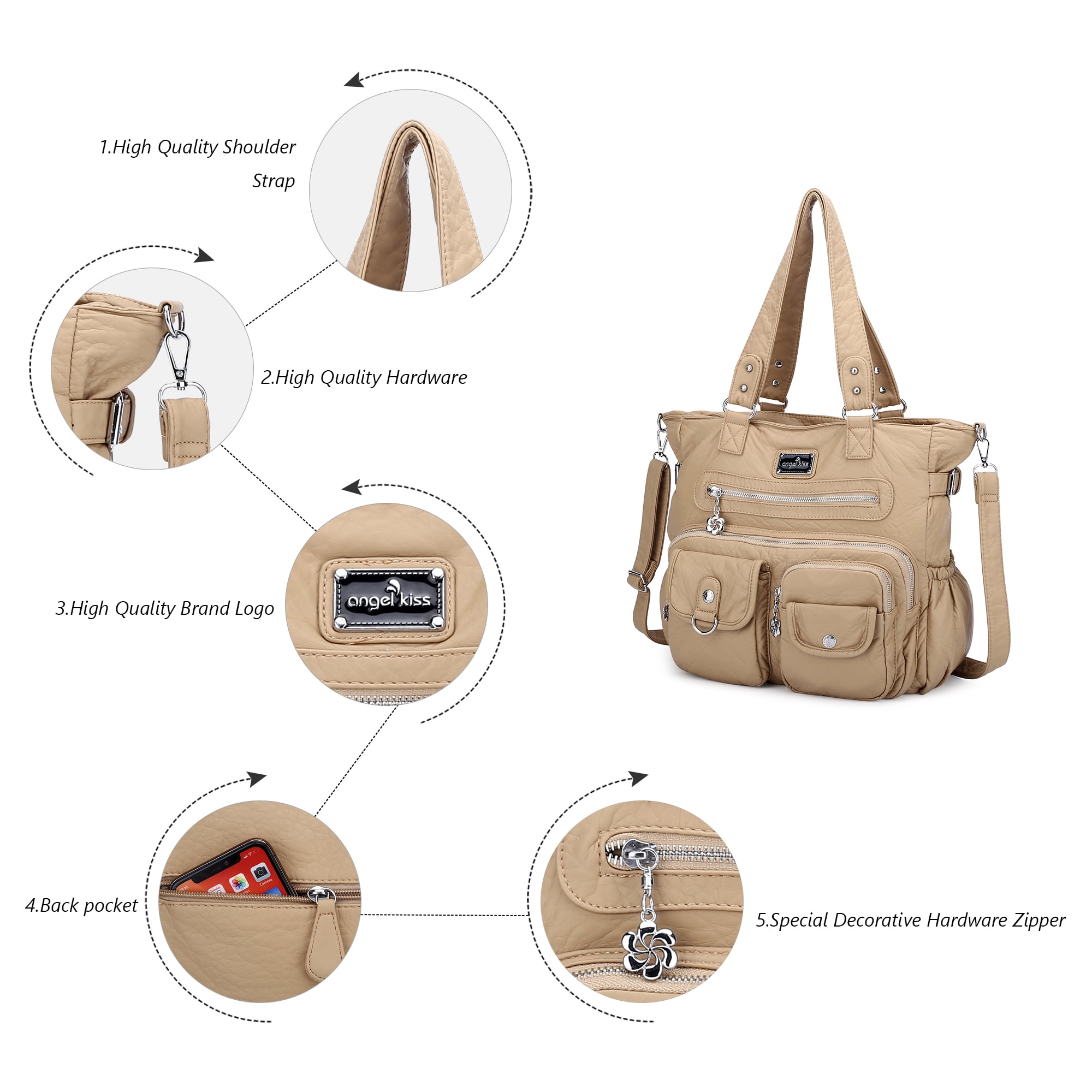 Angelkiss Purses Handbags for Women PU Tote Satchel Bags for Women Pockets Shoulder Bag