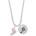 thumbnail image 1 of Delight Jewelry Silvertone 3-D Pink Ice Skate Silvertone Script Initial Disc - M - Charm Necklace, 20"+3", 1 of 4